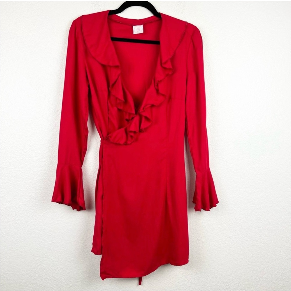 LISA SAYS GAH Colette Ruffle Wrap Dress, Red, Size Small